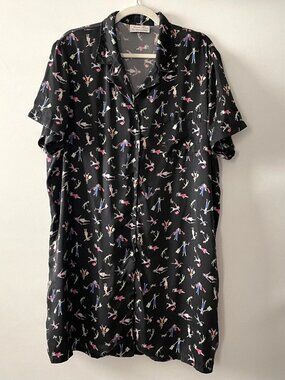 VTG Judith Hart Womens Black Playful All Over Novelty Print Sleep Dress Size XL